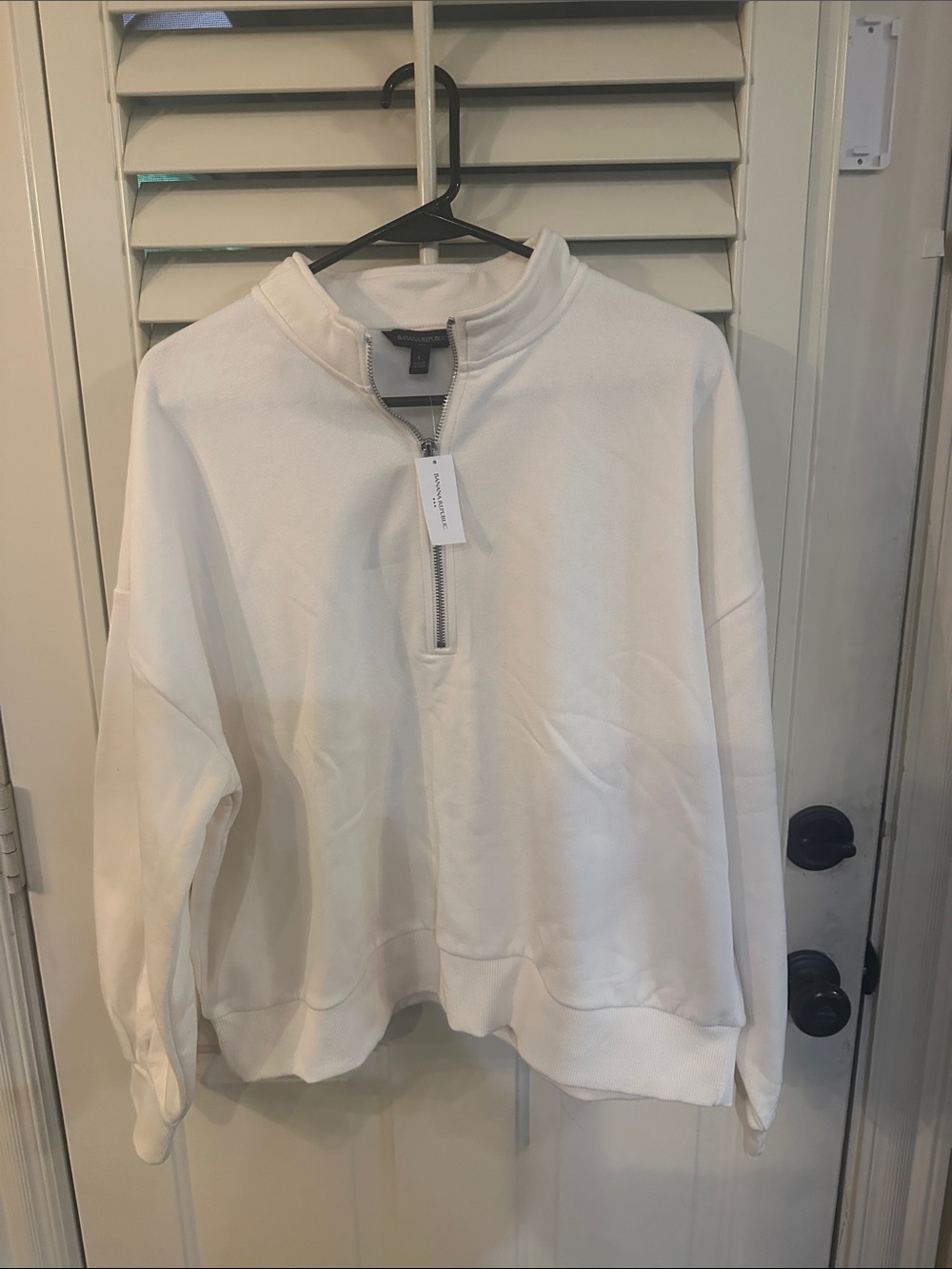 Banana Republic White Zip-Neck Pullover